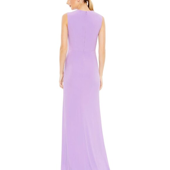 NEW | MAC DUGGAL 70155 LILAC DRAPED SIDE‎ KNOT JERSEY GOWN W/ RHINESTONE RING  0 - Picture 2 of 7